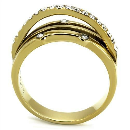Anillo Acero Inoxidable Bañado en Oro con Cristal
