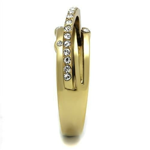 Anillo Acero Inoxidable Bañado en Oro con Cristal